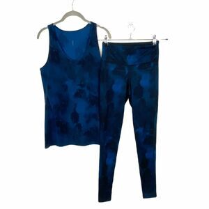 Lucy Workout Set Womens Blue Sleeveless Scoop Neck Tank Top Leggings Size M/XS